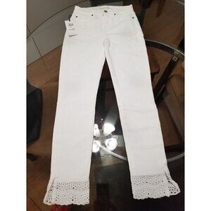 7 FOR ALL MANKIND Gwenevere Eyelet Trim Ankle Skinny Jeans White Womens Sz 24x26
